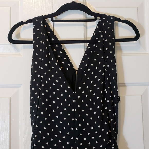 Zara Polka Dot Crepe Wide Leg Long Jumpsuit Black & White Sz: Medium - Picture 11 of 14